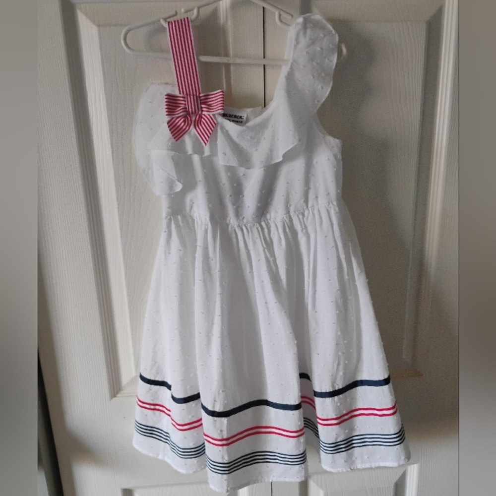 White Kids Dress with Red and Blue Accents
